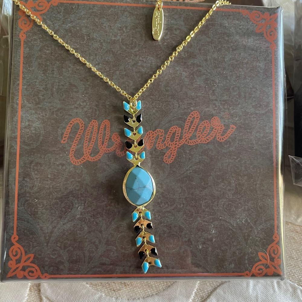 Wrangler Montana West‎ wheat Turquoise Necklace Gold Tone WNS-1058GN 14K plated